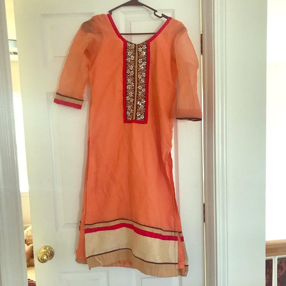 Peach Kurta With Work And Border Designed - image 1